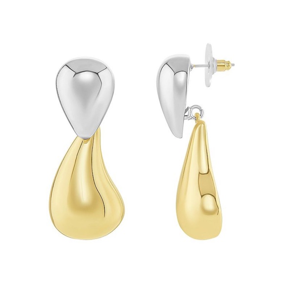 NWT Emberly Two tone Polished Double teardrop earrings - Picture 1 of 3